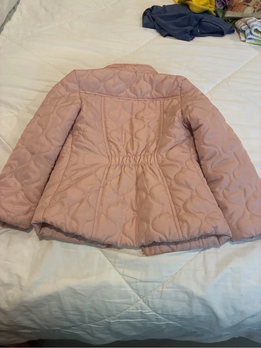 SO Girls' Quilted Puffer Jacket in Blush Pink with Gold Zippers